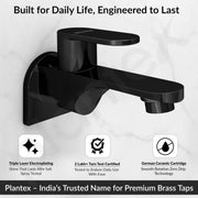Plantex Pure Brass ORN-202 Long Body Bib Cock for Bathroom with Water Saving Aerator/Wall Mount BibTap with Wall Flange for Bathroom-7 Year Warranty (PVD Black)
