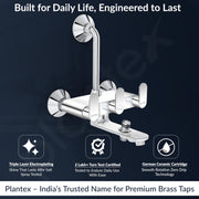 Plantex Pure Brass Wall Mixer for Bathroom 3 in 1 with L-Bend Provision for Overhead and Hand Shower with Water Saving Nozzle/ 7 Year Warranty by Plantex (ORN-219- Mirror-Chrome)