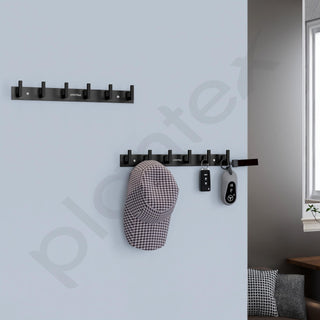 Plantex Aluminum Hook Rail with L-Shape Hooks for Walls of Bathroom/Kitchen–Hook Rail Bar for Clothes/Towel/Keys-Pack of 3 (6 Hooks, Black)