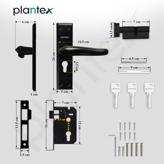 Plantex Heavy-Duty Door Lock Set - Main Door Lock Plate Handle Set/6-Lever Mechanism Mortise Locks with 3 Keys/Brass Locks Body & Cylinder (PTP-09- Black)