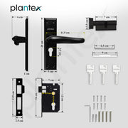 Plantex Heavy-Duty Door Lock Set - Main Door Lock Plate Handle Set/6-Lever Mechanism Mortise Locks with 3 Keys/Brass Locks Body & Cylinder (PTP-09- Black)