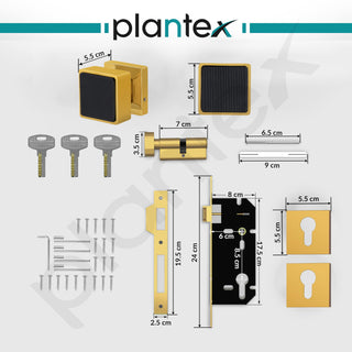Plantex Heavy Duty Door Lock/Main Door Mortise Lock Handle/Handle Set for Home/Office/Door Accessories - (PT-011, Gold & Black)