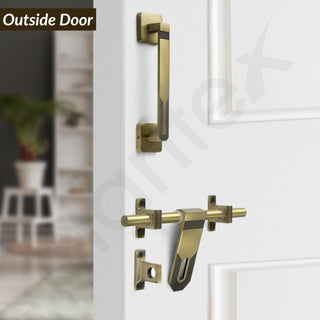 Plantex Stainless Steel Door Kit for Single Door/Door Accessories (10-inch Al-Drop,8-inch Latch,2 Handles of 8 and 7 Inch,7-inch Tower Bolt and 4-inch Door Stopper- (Brass Antique)