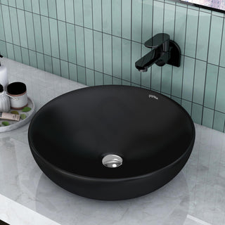 Plantex Platinum Ceramic Tabletop Round Wash Basin/Countertop Bathroom Sink/Tabletop Wash Basin(Black, 15.5 x 15.5 x 5 Inch)