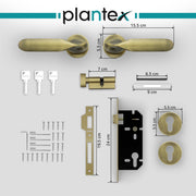 Plantex Triple Security Door Lock for Home/Main Door Lock Set with 3 Years of Warranty/Mortise Lock for Door with Brass Lock Body & Cylinder (7106 - Brass Antique)