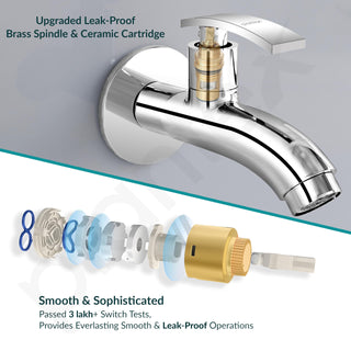 Plantex Long Body Bib Cock Water Tap with Water Saving Nozzle for Kitchen Tap/Bib Tap with Wall Flange and Teflon Tape for Bathroom -(ZUR-1503-Chrome)