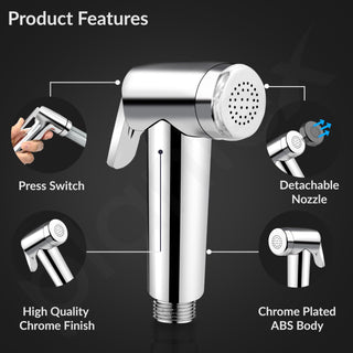 Plantex Jet Spray for Toilet/ABS Health Faucet with 1 Meter Shower Hose Pipe and Wall Hook/Health Faucet Set for Bathroom/Hand Gun for Toilet - (Continental, Chrome)