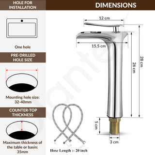 Plantex Pure Brass Basin Mixer Tap Hot & Cold/Single Lever Pillar Cock Water Tap for Basin/Mixer tap for Wash Basin-(Chrome)