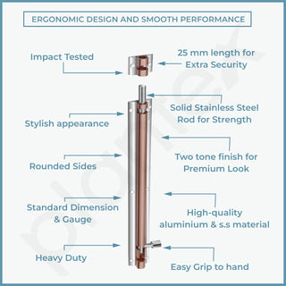 Plantex Heavy Duty 12-inch Joint-Less Tower Bolt for Wooden and PVC Doors for Home Main Door/Bathroom/Windows/Wardrobe - Pack of 2 (703, Rose Gold and Chrome)