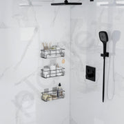 Plantex Bathroom Organiser Without Drill/Self Adhesive Bathroom Shelf for Wall/GI Steel Rack with Side Hooks & Magic Sticker/Bathroom Accessories Set (Black, Powder Coated) - Pack of 3
