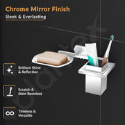 Plantex 2in1 Soap Dish with Tumbler Holder for Bathroom/304 Grade Stainless Steel Soap Holder with Toothbrush Holder/Bathroom Accessories - Pack of 1 (Delta - 2808, Chrome)