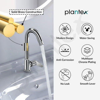 Plantex Pure Brass Sink Tap for Kitchen Basin with Water Saving Nozzle for Kitchen Sink Tap with Teflon Tape & Wall Flange (DOL-2311-Chrome)
