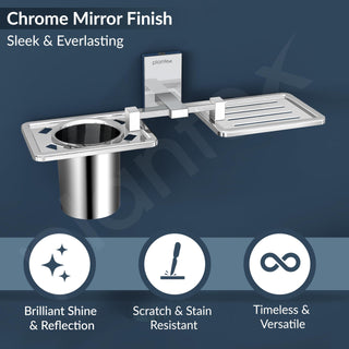 Plantex 304 Grade Stainless Steel Senso Bathroom 2in 1 Soap and Brush Holder for Bathroom/Soap Stand/Tumbler Holder/Bathroom Accessories - Chrome