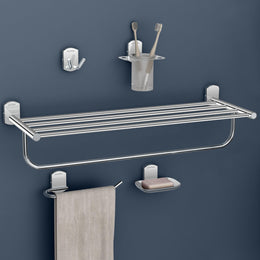 Plantex Parv 304 Grade Stainless Steel Towel Rack for Bathroom/Soap Holder/Napkin Ring/Tumbler Holder/Robe Hook/Bathroom Accessories Set of 5 - Chrome