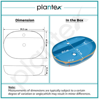 Plantex Ceramic Washbasin/Hand Wash Sink/Counter Top Wash Basin for Bathroom/Home/Office/Hotel (Blue - 23.5 x 16 x 5 Inch)