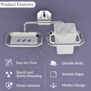 Plantex Soap Holder with Toothbrush Holder/304 Grade Stainless Steel Soap Dish with Tumbler Holder/Bathroom Accessories - Nipron (Chrome)