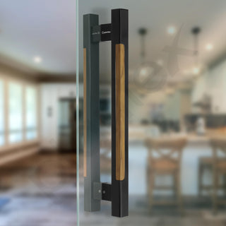 Plantex Main Door Handle - 15 Inch Glass and Wooden Pull-Push Handle - Pack of 1 (S-606-Black and Wood) - 3 Years Warranty