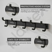 Plantex Aluminum Hook Rail with Movable Hooks for Wall/5 Hooks Hookrail for Bathroom/Kitchen/Bath Towel Hook/Wall Hooks for Hanging - Pack of 1 (Black)