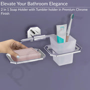 Plantex Soap Holder with Toothbrush Holder/304 Grade Stainless Steel Soap Dish with Tumbler Holder/Bathroom Accessories - Nipron (Chrome)