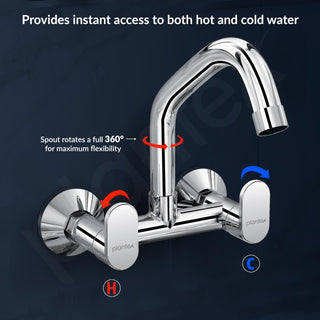 Plantex Pure Brass Kitchen Sink Tap/Sink Mixer Tap Hot and Cold/Kitchen Taps for Home Sink with Brass Wall Flange and Teflon Tape-7 Year Warranty by Plantex (ORN-215-Chrome)