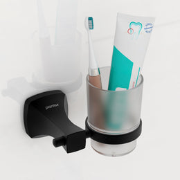 Plantex Space Aluminum Glass Tumbler Holder/Wall Mounted Tooth Brush Holder/Bathroom Accessories (Black)
