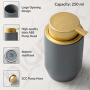 Plantex Soap Dispenser for Washbasin Ceramic/Hand Wash Soap Dispenser for Bathroom with ABS Material Head Pump Bathroom Accessories - Grey & Gold (Pack of 1)
