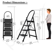 Plantex Hercules Pro 4-Step Foldable Ladder for Home with 150 kg Load Capacity/Heavy-Duty Steel Ladder/Anti-Slip Wide Step/Strong, Stable & Multi-Purpose (Black)