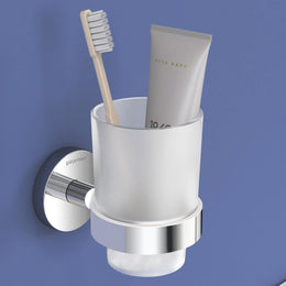 Plantex Smero Pure Brass Toothbrush and Paste Holder/Round Tumbler Holder/Toothpaste Holder/Bathroom Accessories - Circle (Chrome)