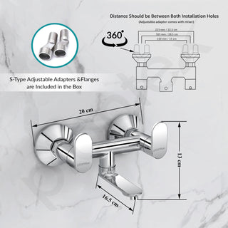 Plantex Pure Brass Orn-216 Non Telephonic Wall Mixer with Watert Saving Nozzle/Mixer Tap for Bathroom with Brass Wall Flange and Teflon Tape -7 Year Warranty (Mirror Chrome)