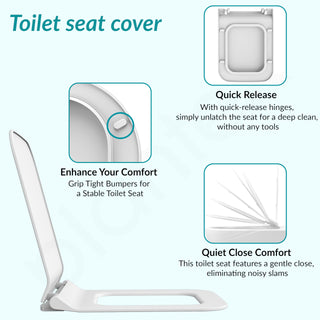 Plantex Polypropylene Toilet Seat/Western Toilet Seats For Bathroom/Soft Closing Toilet Seat/Toilet Seat Cover For Commode - Rectangle Shape (Glossy White)