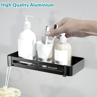 Plantex Aluminum Bathroom Shelf for Wall/Kitchen Shelf/Bathroom Wall Shelf with Moving Hooks/Bathroom Organizer with Drill/Rack-(12X5 Inch Matte Black Finish)