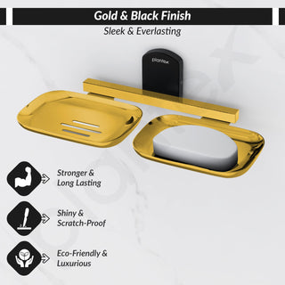 Plantex 304 Grade Stainless Steel Double Soap Holder for Bathroom/Soap Dish for washbasin/Soap Stand/Bathroom Accessories - Parv (Gold & Black)