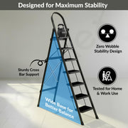Plantex Steel 7 Step Ladder/Foldable Ladder for Home/Anti-Skid Wide 7 Step Ladder - (Apex - Black)