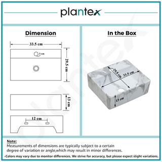 Plantex Tabletop Wash Basin for Bathroom/Designer Ceramic Basin/Rectangle Countertop Wash Basin/Home/Office (13 x 11.5 x 5 Inch)