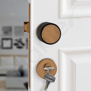 Plantex Brass Heavy Duty Mortise Door Lock Handle Set - Rose Gold & Black - Home/Office Door Accessories