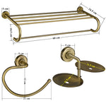 Plantex 304 Grade Stainless Steel Bathroom Accessories Set of 3 - Towel Stand/Napking Hanger/Dual Soap Holder for Bathroom - Daizy (Brass Antique)