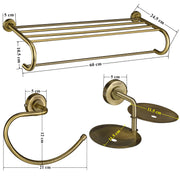 Plantex 304 Grade Stainless Steel Bathroom Accessories Set of 3 - Towel Stand/Napking Hanger/Dual Soap Holder for Bathroom - Daizy (Brass Antique)