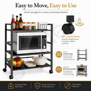 Plantex 3 Tier Premium Metal Rolling Trolley Cart Stand with Wheels/Oven Stand/Multifunctional Utility Stand with Storage Rack Shelves/Height Adjustable Shelf/Space Saving Stand for Home/Office(Black)