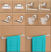 Plantex 304 Grade Stainless Steel Bathroom Accessories - Towel Rod/Napkin Ring/Tumbler Holder/Soap Holder/ Robe Hook - Pack of 10 (Squaro)