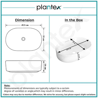 Plantex TableTop Wash Basin for Bathroom/Ceramic Basin with 10 Years Glaze Warranty by Plantex/Washbasin for Home/Hotel/Restaurant (Glossy White - 19 x 13 x 5.5 Inch)