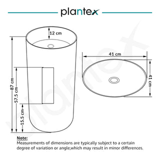 Plantex Matt Pedestal Wash Basin/Acrylic Resin & Quartz Free Standing Wash Basin/Round Basin For Bathroom/Home/Hotel/Restaurant- (Black And Grey, 16 X 16 X 34 Inch)
