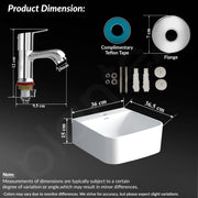 Plantex Ceramic Basin with Stainless Steel Pillar Cock/Wall Hung Basin/Deck Mount Tap/Basin for Bathroom - (Roma - Combo)