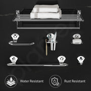 Plantex  Stainless Steel 6pcs Bathroom Organizer Set/Bathroom Accessories/Towel Rack/Towel Rod/Soap Holder/Tumbler Holder/Robe Hook(Chrome,Set of 6)