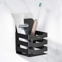 Plantex Self Adhesive Tumbler Holder for Barthroom/Stainless Steel Toothbrush Holder/Toothpaste Stand/Bathroom Accessories - Pack of 1 (1252, Black)
