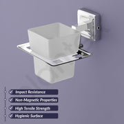 Plantex 304 Grade Stainless Steel Toothbrush Holder/ABS Toothpaste Stand/Tumbler Holder for Bathroom - Decan (Chrome)