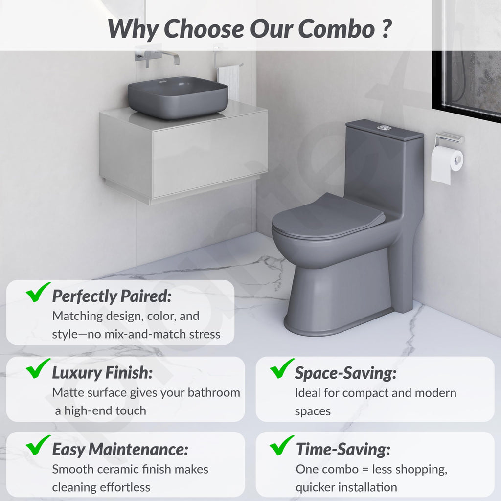 Plantex Ceramic One-Piece Commode for Toilet with Tabletop Wash Basin ...