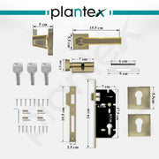 Plantex Triple Security Door Lock for Home/Main Door Lock Set with 3 Years of Warranty/Mortise Lock for Door with Brass Lock Body & Cylinder (7126, Brass Antique & Gold)