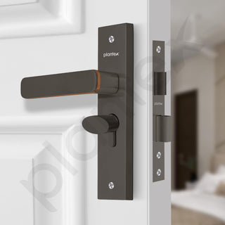 Plantex Heavy-Duty Main Door Mortise Lock Handle Set with 3 Keys, Brass Lock Body & Cylinder (8125 - Grey & PVD Choco)