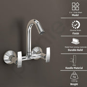 Plantex Sink Mixer Tap Hot and Cold/Mixer Tap for Kitchen Sink with Brass Spindle/Kitchen Sink Faucet with Wall Flange and Teflon Tape (Samar-Chrome)