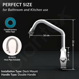 Plantex Pure Brass Basin Mixer Hot & Cold Water Tap/Basin Tap with Teflon Tape/360° Swivel Spout Tap for Wash Basin-7 Year Warranty (LEA-709-Chrome)